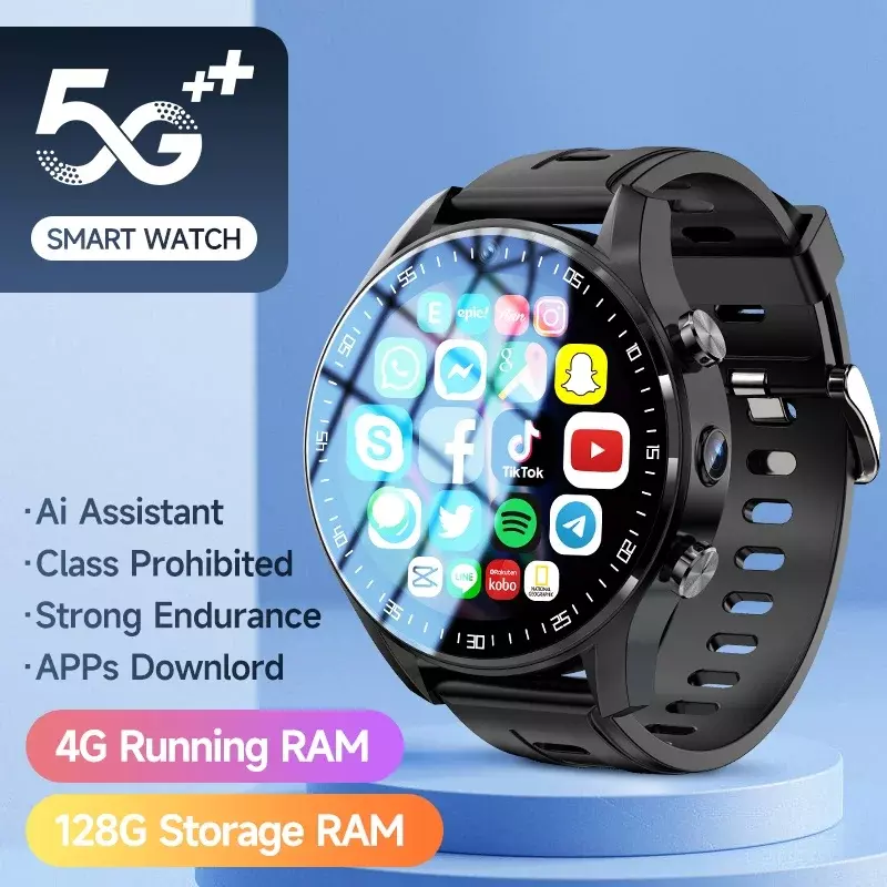 A7 4G Relógio Inteligente para Homens e Mulheres, Cartão SIM, Câmera Dupla, Chamada de Vídeo, Armazenamento de 128GB, WiFi, GPS, Impermeável, Google Play Store, Presente