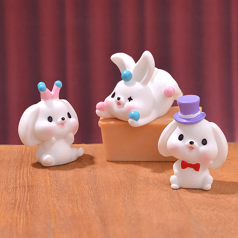Kawaii Mini Magic Show Rabbit Model Ornament Cute Bunny Figurine Micro Landscape Decoration DIY Dollhouse Miniature Toy Gift New