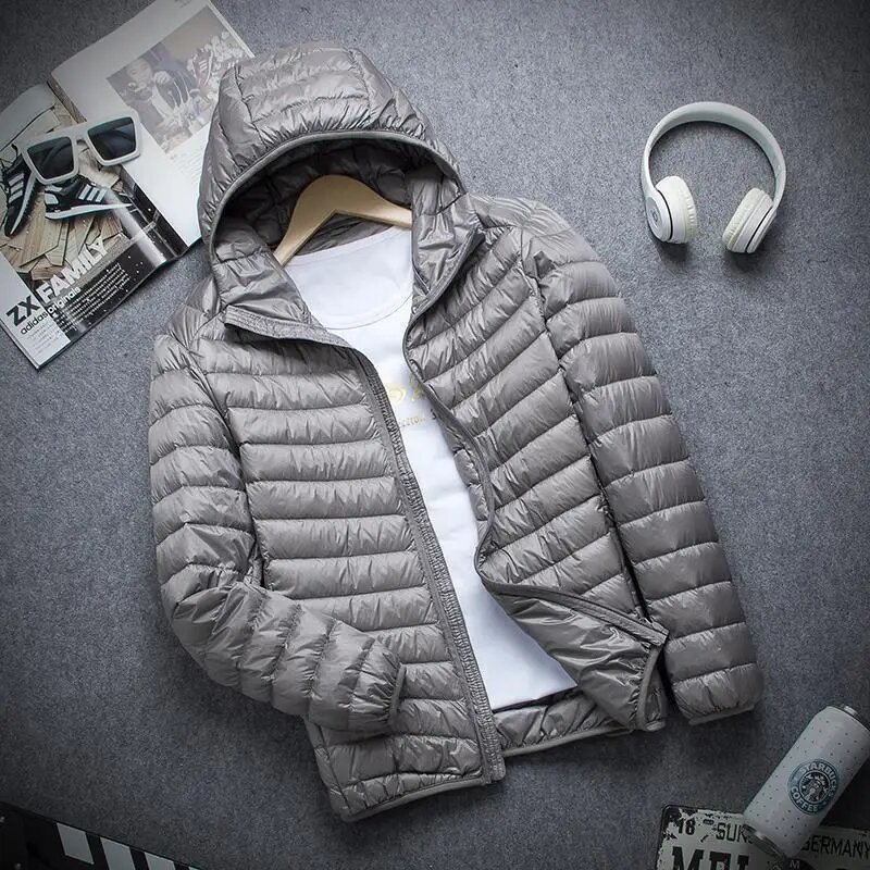 Men's light down jacket 2024 new Ultra-light short casual fashion hooded jacket for men Portable men's stand collar down jacket