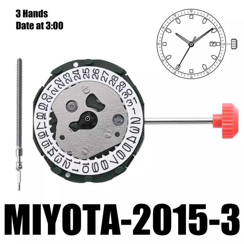 Miyota 2015 Standaard | Bewegingen Miyota Quartz Horloge Uurwerk Cal.2015, 3 Handen Datum Op 3:00/6:00 Grootte: 6 3/4 × 8 '''' Heigh:4.15Mm