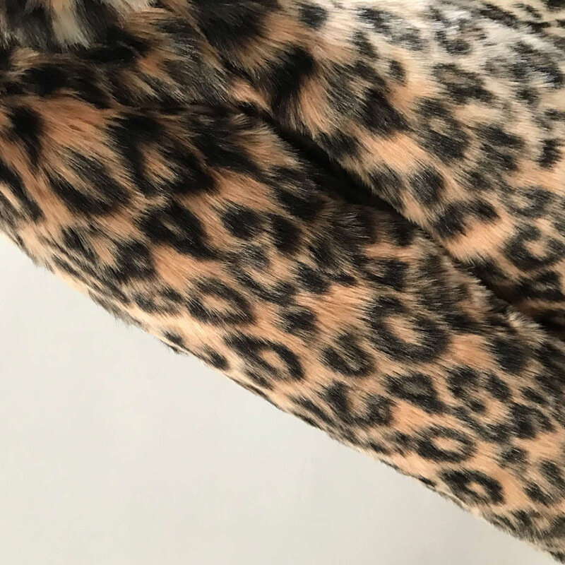 Casaco longo de pele sintética feminino, casaco fofo quente e solto de leopardo, tendência de inverno ecológico, sobretudo de pele artificial, 2023