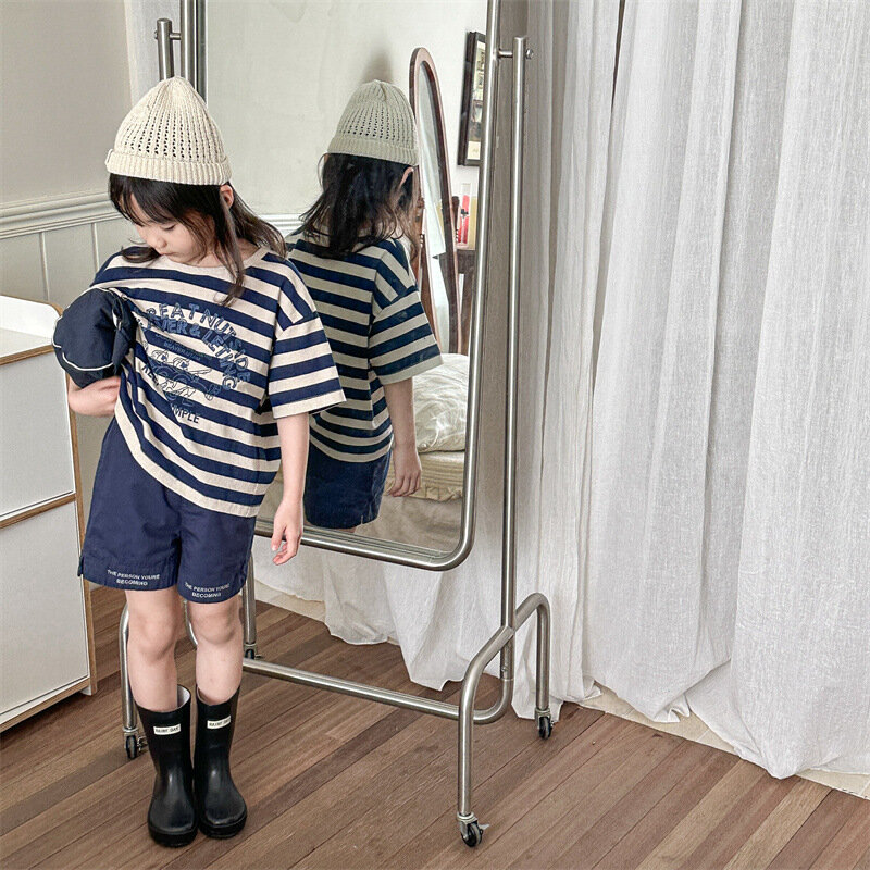 Детская Хлопковая футболка с коротким рукавом, с мультяшным принтом