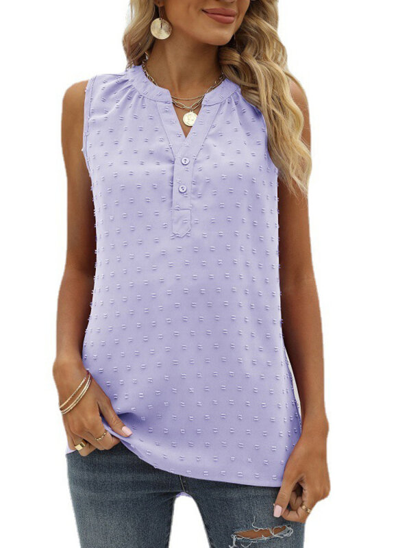 Women Blouse Solid Shirt V-Neck Sleeveless Chiffon Casual Tops for Summer