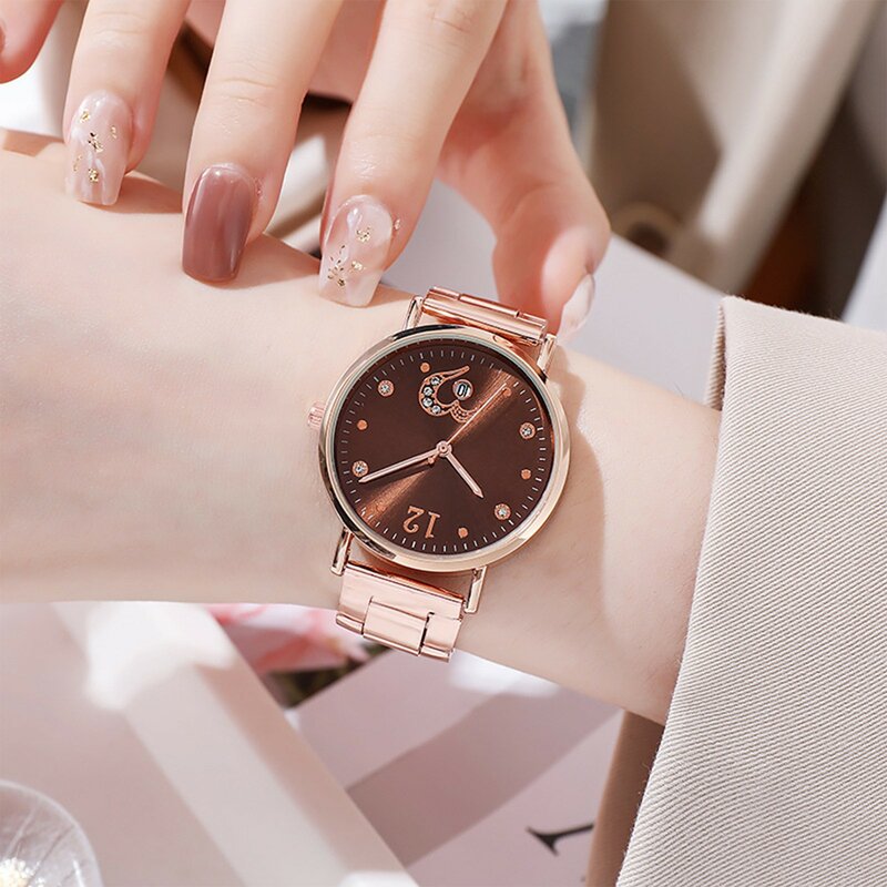 Часы наручные женские кварцевые со стразами, люксовые модные стальные, с браслетом
