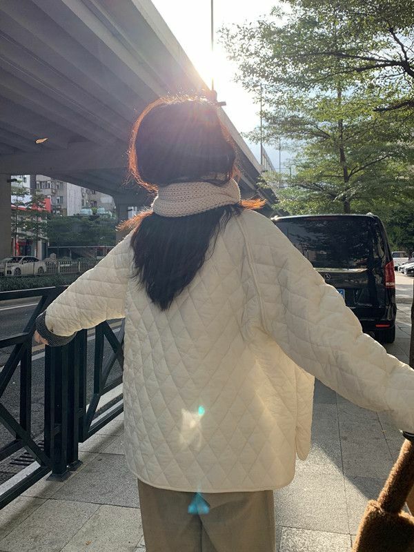 معطف كوري مبطن بالقطن للنساء ، على الطراز الكوري ، ملابس خفيفة ، بلا ياقة ، تصميم فضفاض ، معين