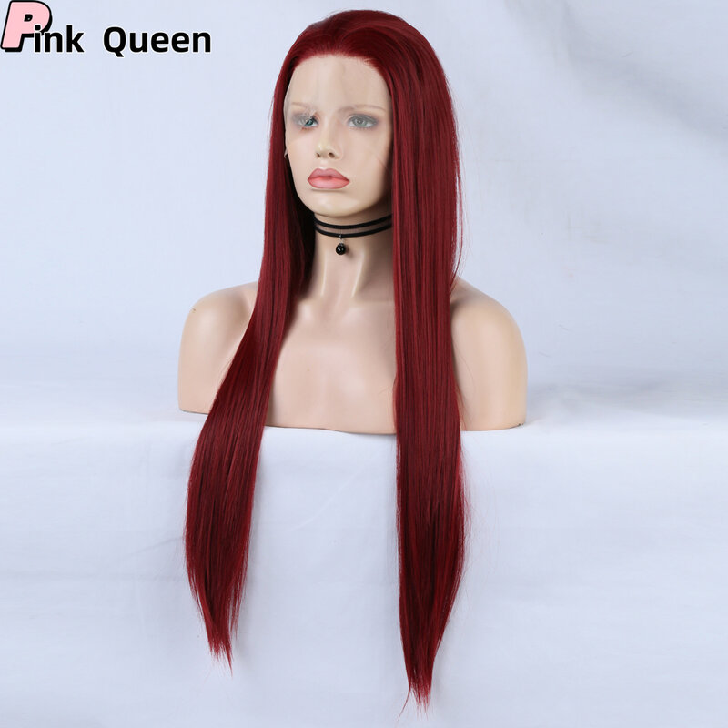 13*2.5 lace front wig Eur Us best selling wine red chemical fiber high temperature silk synthetic lace wigs natural hairline
