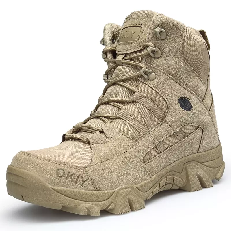 รองเท้าบูททหารหุ้มข้อสำหรับผู้ชายที่ทำงานกลางแจ้ง, ใหม่ฤดูใบไม้ร่วงฤดูหนาวรองเท้าผู้ชายเดินป่าทหารทะเลทราย