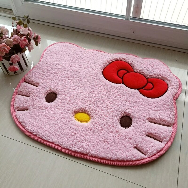 Alfombra de dibujos animados Kawaii Hello Kitty, alfombrilla de suelo de felpa de gato Kt, alfombra antideslizante para baño, cojín de coche, decoración suave para sala de estar, 50x60cm