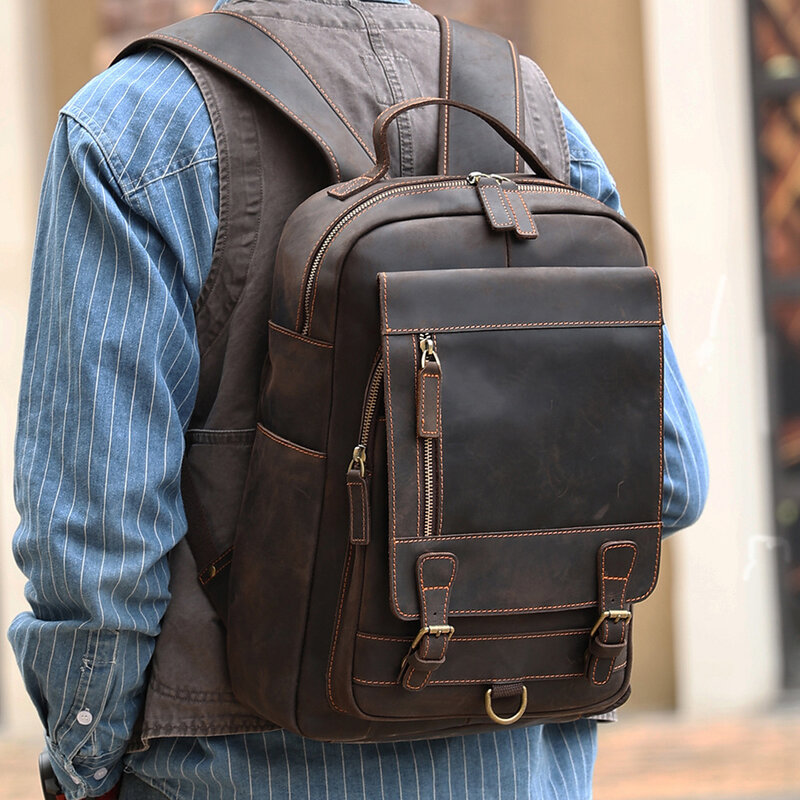 Рюкзак мужской из кожи Крейзи Хорс, винтажный вместительный ранец для ноутбука 15,6 дюйма, сумка для школы