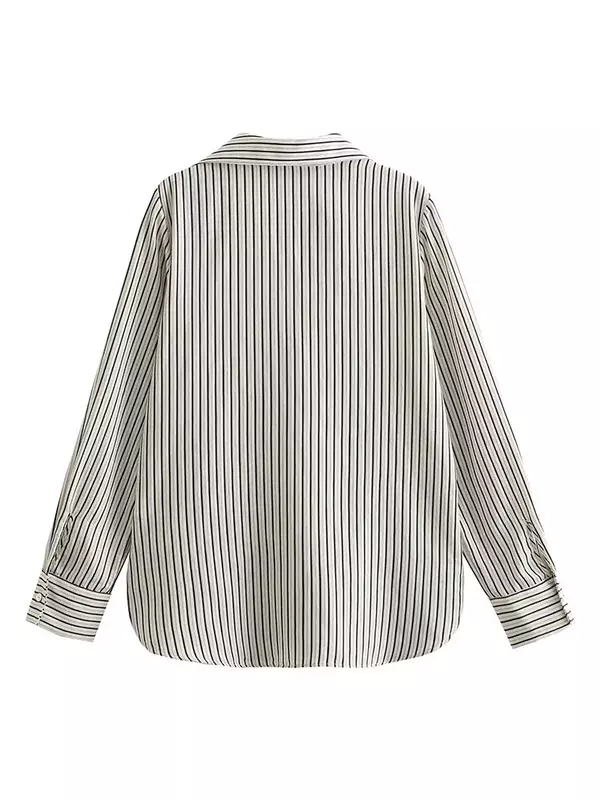 Blusa feminina de botões, manga comprida, camisas femininas, tops chiques, listradas, casual, estilo versátil, vintage, nova moda, 2023