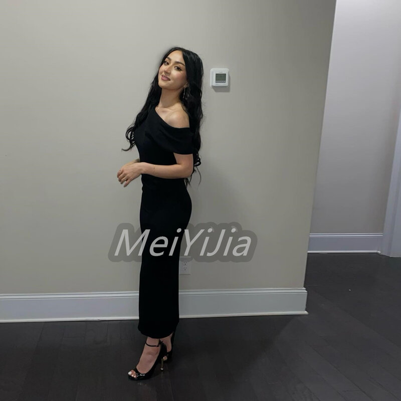 Meiyijia-vestido de noche de crepé saudita, prenda sencilla y elegante, con vaina de sirena Aline Arabia, Sexy, para cumpleaños y Club, para verano, 2024