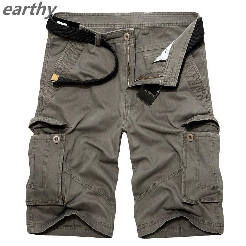 Shorts de carga masculino solto com vários bolsos, macacão de algodão, tamanho grande, moda casual, verão