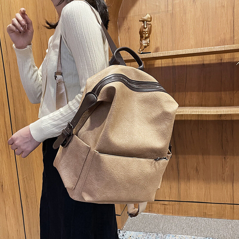 Школьный ранец, однотонная текстура 2024, вместительный женский рюкзак, школьный рюкзак в британском стиле ретро