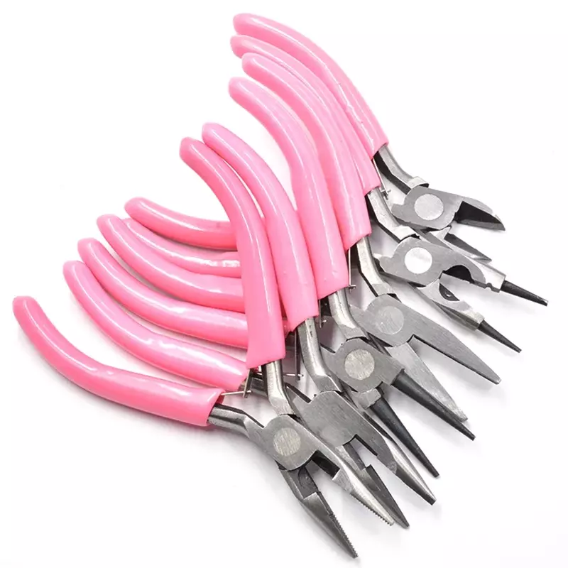 귀여운 핑크 컬러 핸들 미끄럼 방지 접합 및 고정 쥬얼리 펜치 도구 및 장비 키트, DIY 쥬얼리 액세서리 디자인
