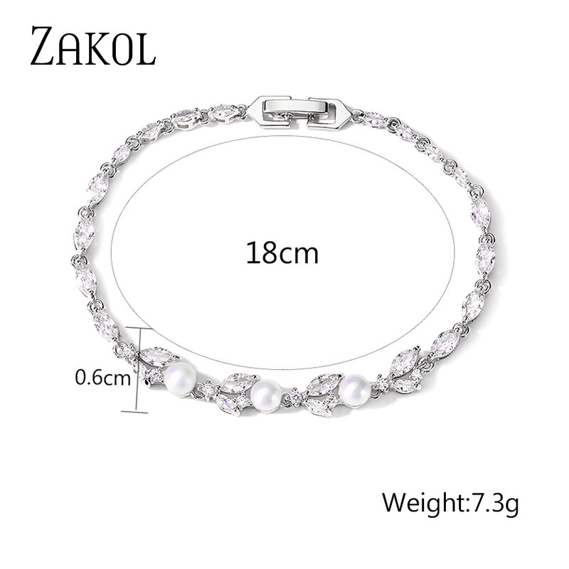 ZAKOL ใหม่คลาสสิก Leaf Zircon กำไลข้อมือสวยๆสำหรับผู้หญิงสีขาวทองคำสีกุหลาบสีสร้อยข้อมือไข่มุกแฟชั่นสำหรับผู้หญิงเครื่องประดับ BP1029