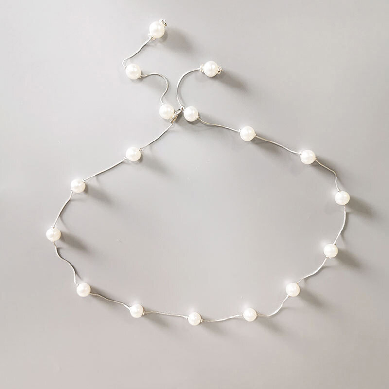 Pearl Women's Belt Simple Adjustable Metal Thin Chain Belt For Ladies Dress Skinny Waistband Decorative Jewelry
