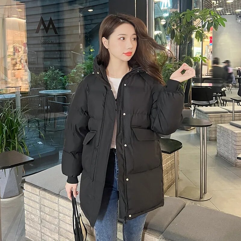 2023 New Women Jacket Down Cotton Padded Jacket Hooded Parka Winter Long Coat Thick Warm Loose Parka Fashion Female Outwear tops