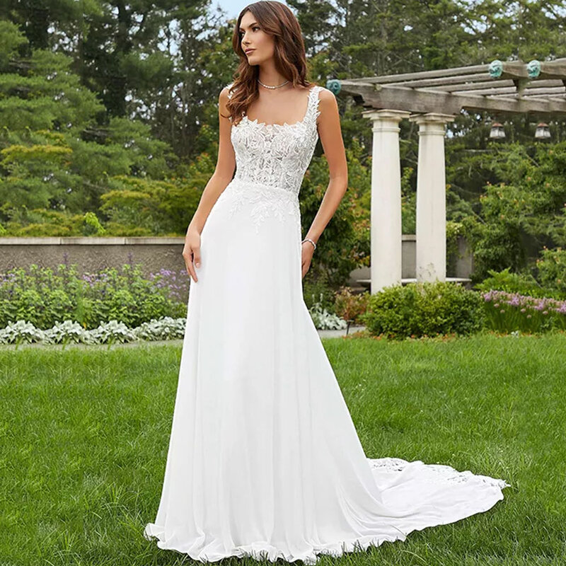 Элегантное шифоновое свадебное платье LoveDress для женщин, современное кружевное платье невесты без рукавов с аппликацией и открытой спиной, на пуговицах