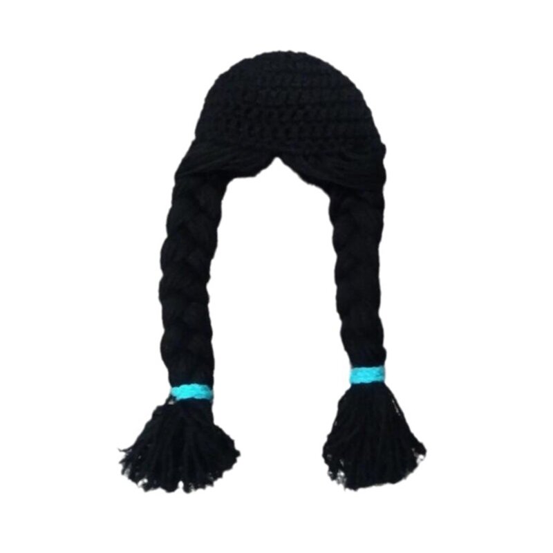 Parrucca lavorata a maglia per bambini Cappello fatto a mano per bambini Doppie trecce Berretto per maglieria in lana Moda