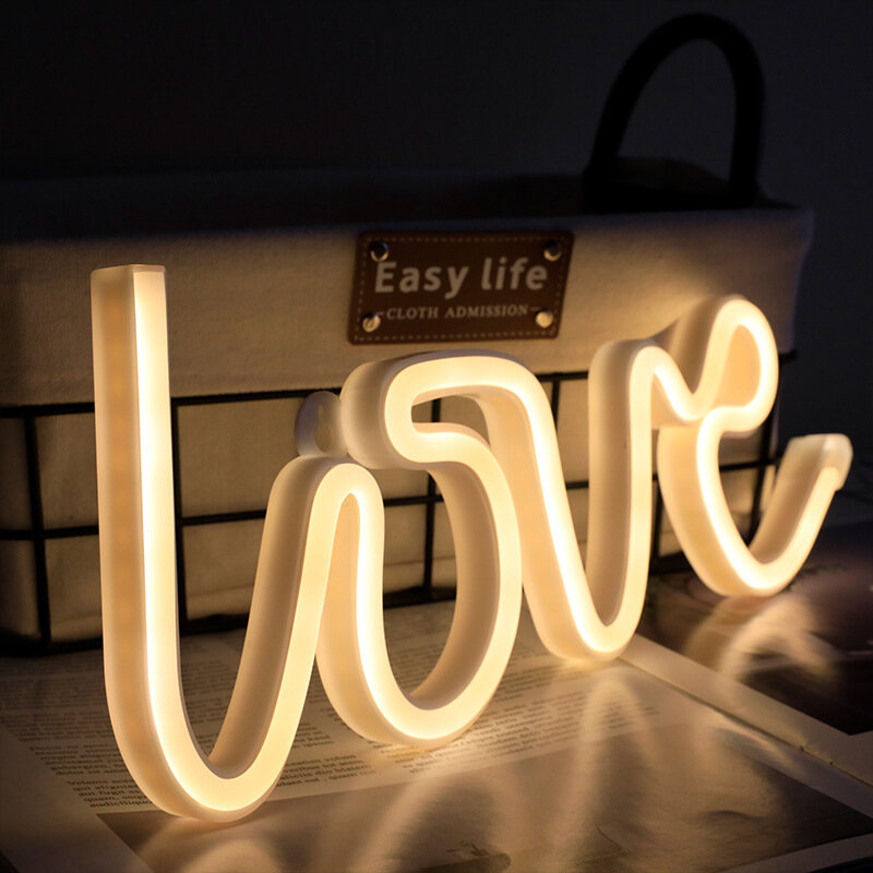 Veilleuses néon LED en forme d'amour, veilleuse, batterie USB, double 62, intérieur, Noël, mariage, anniversaire, décoration