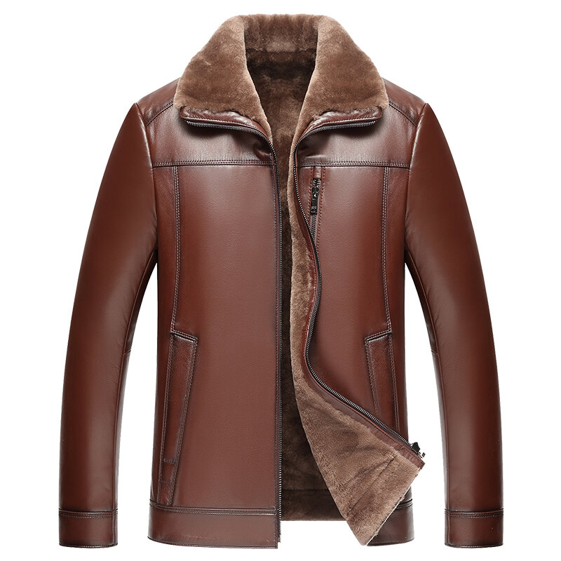 Tcyeek Winter Cowhide Genuine Leather Jacket Men Clothing Wool Fur Coats and Jackets Warm Fur Jacket Chaquetas Hombre Zm422
