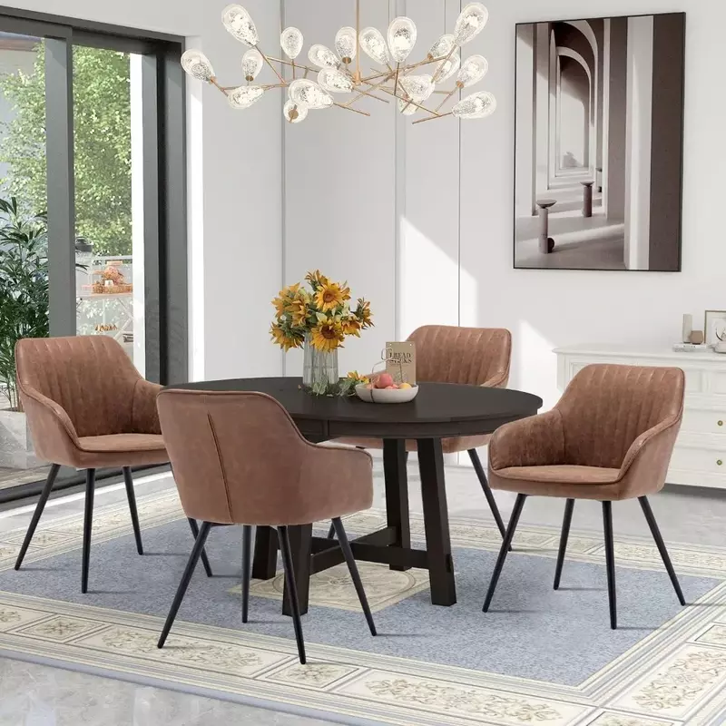 Zestaw krzeseł z 2 nowoczesnych foteli, brązowa sztuczna skóra odpowiednia do salonu, jadalni, z metalowymi nogami, krzesło gościnne