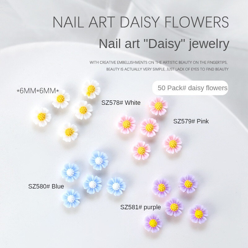 Ornamen kuku Daisy, tahan lama dan tahan gores bunga nyaman digunakan kesehatan dapat dilepas tekstur Gloss 1 ~ 10 buah