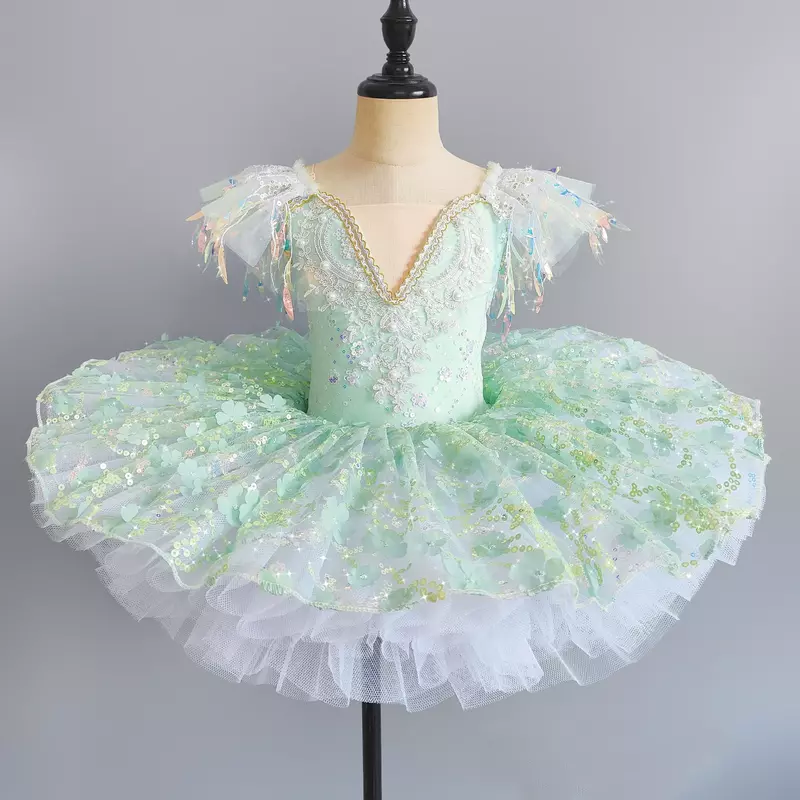 Vestido de Ballet de tutús con lentejuelas y flores para niña, ropa de salón para niña, vestido de tutú de baile moderno, vestido de princesa de Ballet para niña
