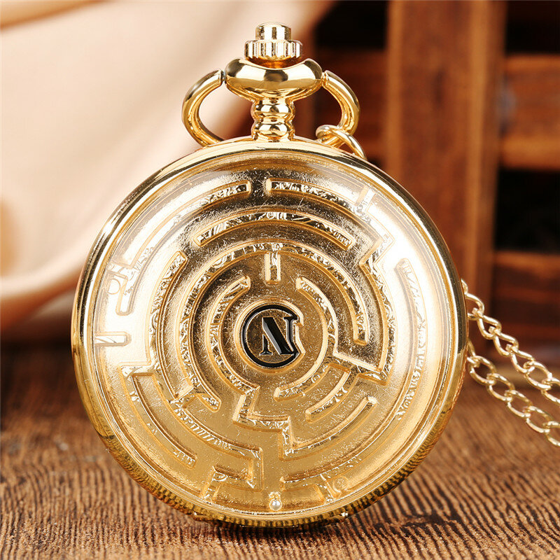 Cubierta de juego de laberinto Retro, diseño de bola rodante, reloj de bolsillo de cuarzo Unisex, número romano, brújula, Dial, collar, cadena colgante