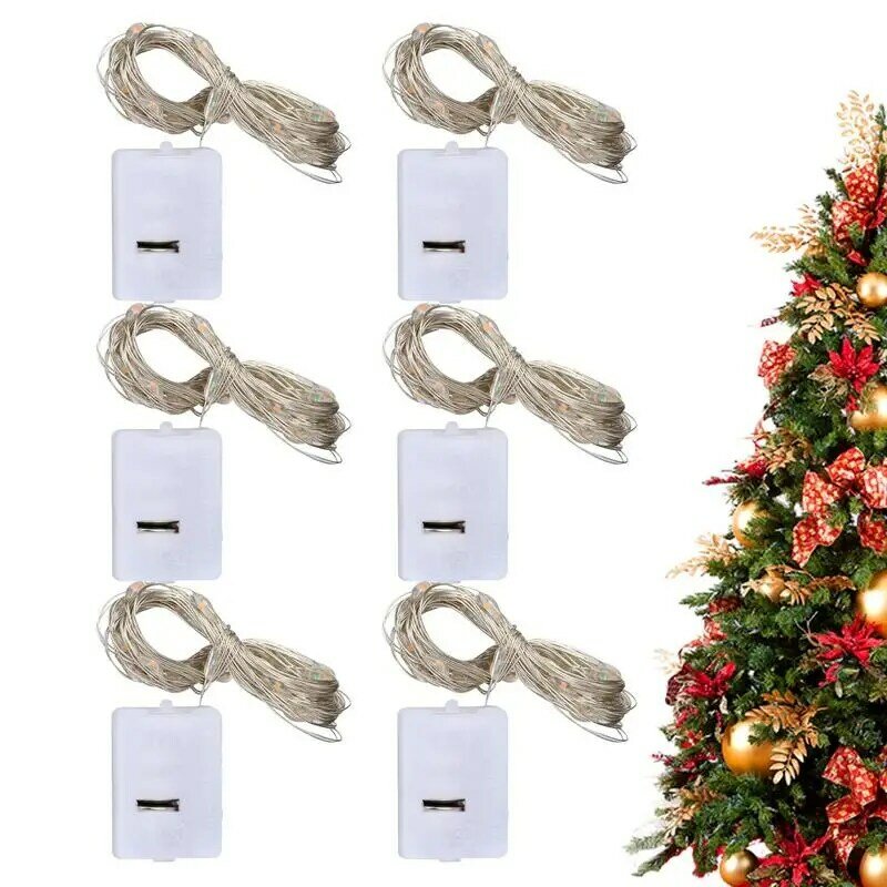 6PCS LED Wire String Light Battery Operated Copper Wire Fairy Lights For Wedding Patios Party Garden Decoration Waterproof Lamp