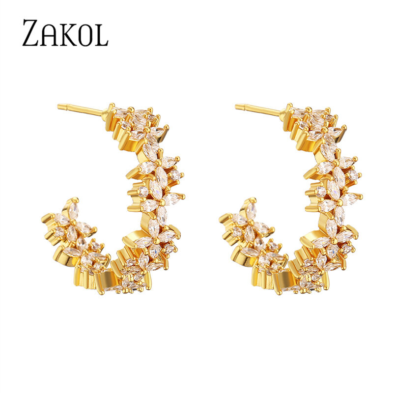 ZAKOL – boucles d'oreilles délicates en forme de cercle pour femmes, accessoires de fête, en zircon cubique, AAA, couleur or, EP5250, 2022