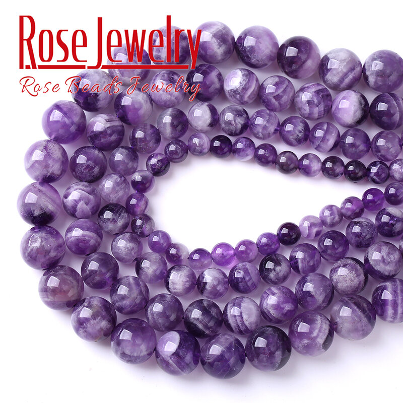 Wholesale Natural Stone Dream Lace Color Purple Amethysts Crystals Round Loose Beads 15" Strand 4 6 8 10 12MM For Jewelry Making