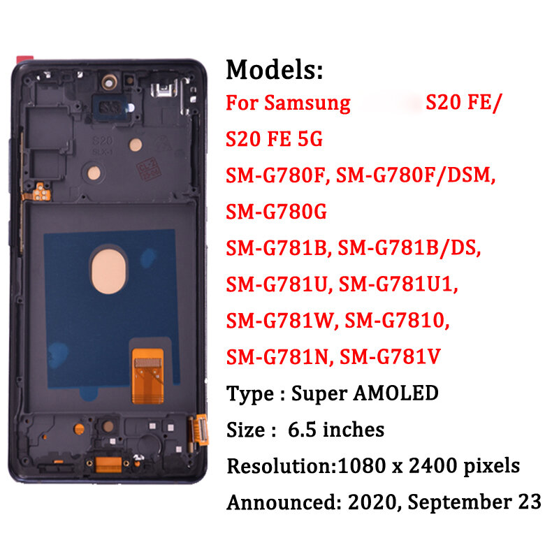 6,5 ''AMOLED для Samsung S20 FE S20 Fan Edition, ЖК-дисплей с сенсорным дигитайзером в сборе для S20 FE 5G SM-G780F SM-G781B LCD