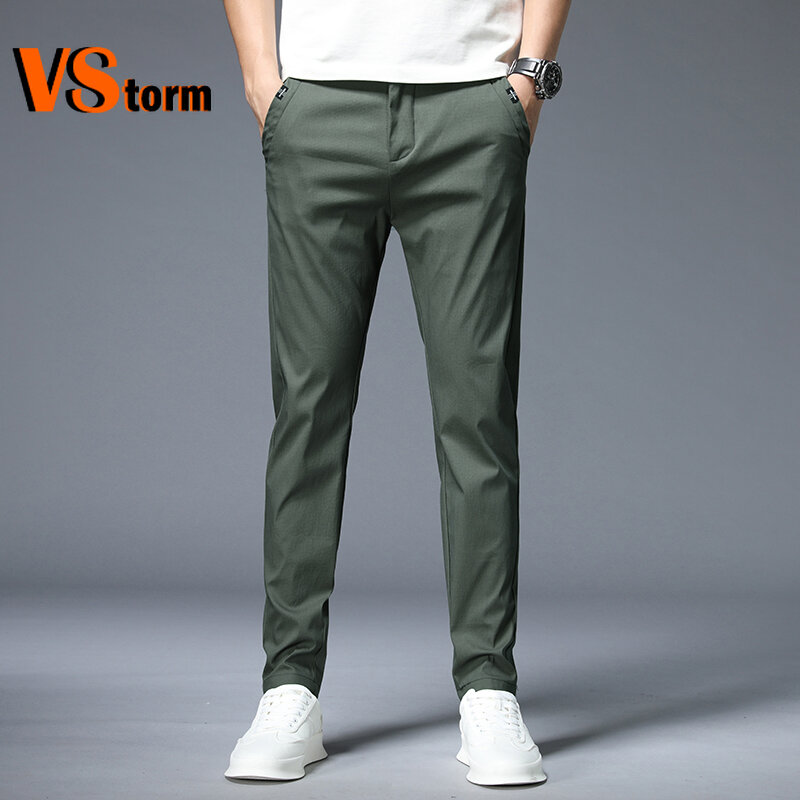 Męskie spodnie z otwartym oparciem letnie nowa, cienka spodnie Casual 4 kolory w klasycznym stylu elegancka typu Slim dopasowane do prostych bawełnianych jednolitych kolorów