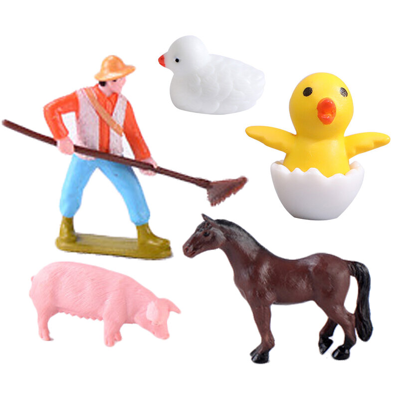 1PC Mini Farm Livestock Figurines Realistic Animal Model Dog Duck Cock Pig Sheep Horse Farm Simulated Poultry Sculpture