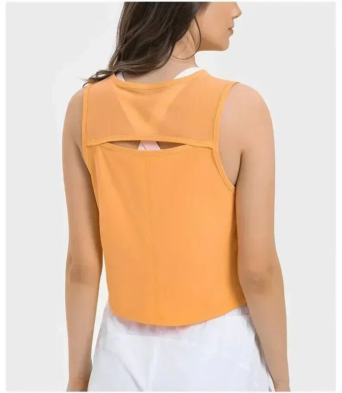 Lemon Buttery rompi Yoga lembut untuk wanita longgar pas untuk olahraga Tank Top pakaian Gym tanpa lengan belakang berongga pakaian olahraga kemeja