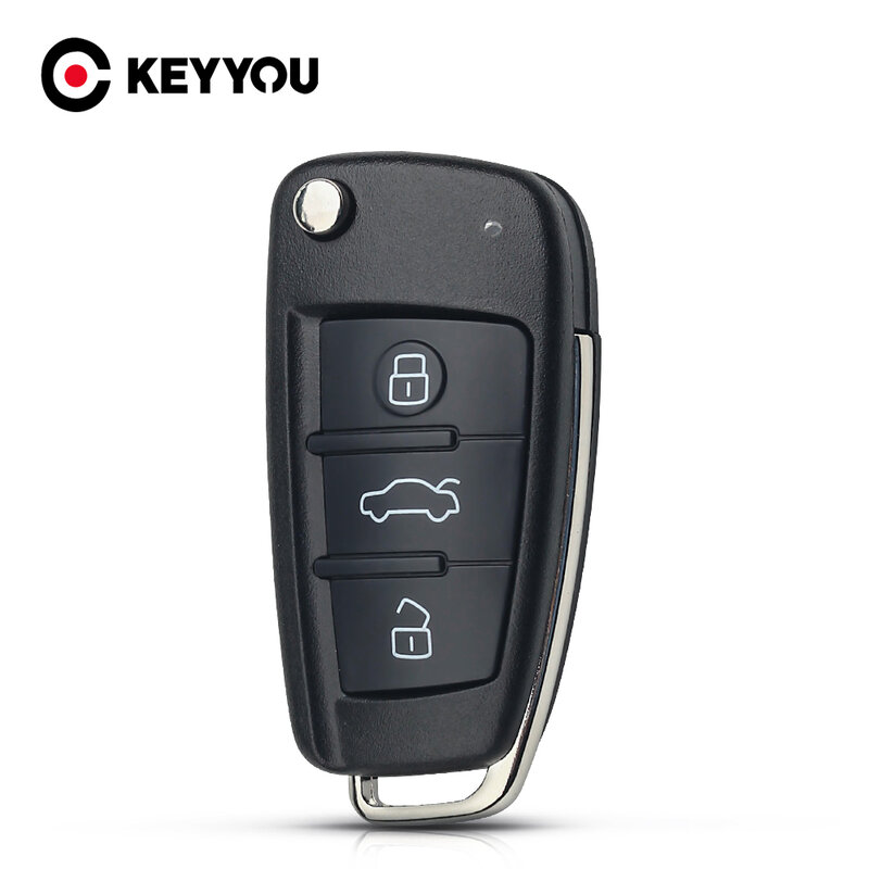 KEYYOU เปลี่ยนพับ Remote Car Key กรณีเชลล์3ปุ่มสำหรับ AUDI ไม่มีใบมีด