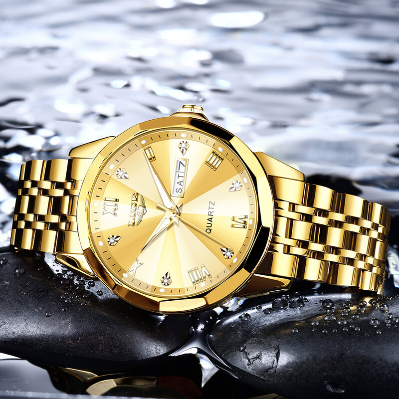 LIGE zegarek kwarcowy dla mężczyzn Top Luxury All Steel rombus Design modny biznesowy zegarek męski zegarki wodoodporne Montre Homme