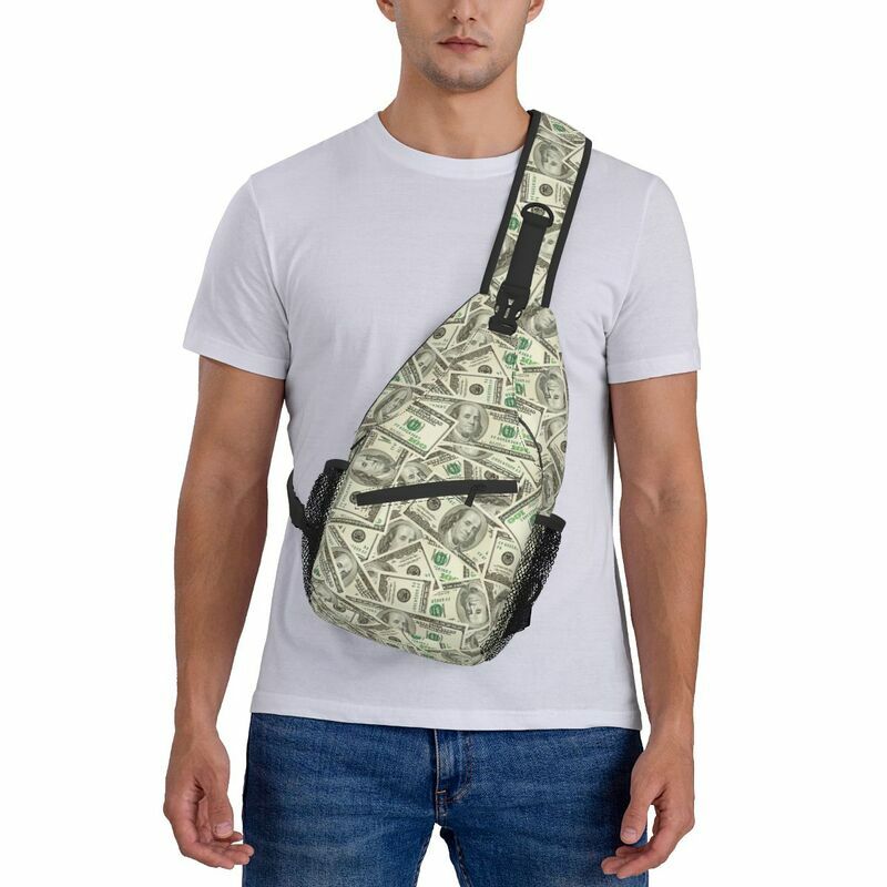 Moda notas de dólar dos eua estilingue saco para viajar homem dinheiro padrão peito crossbody mochila ombro daypack