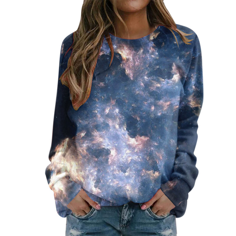 Женский свитер с круглым вырезом и 3D-принтом звездного неба, модель 105-129 на осень и зиму
