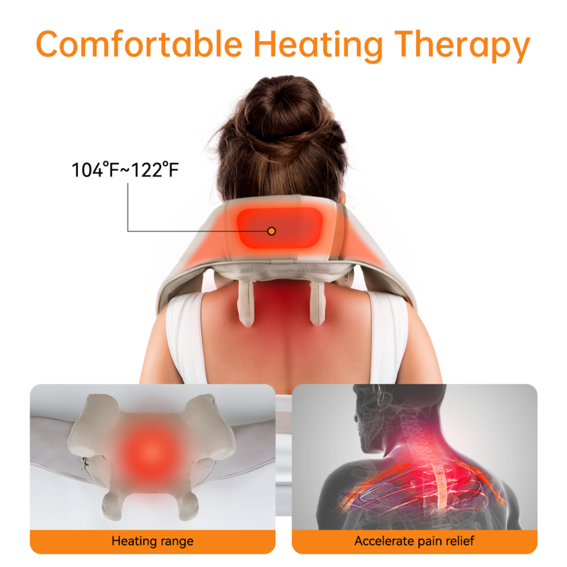 Mebak N1 massaggiatore elettrico per la spalla del collo con calore 6D impastare cuscino per massaggio corpo trapezio collo e scialle per massaggio cervicale