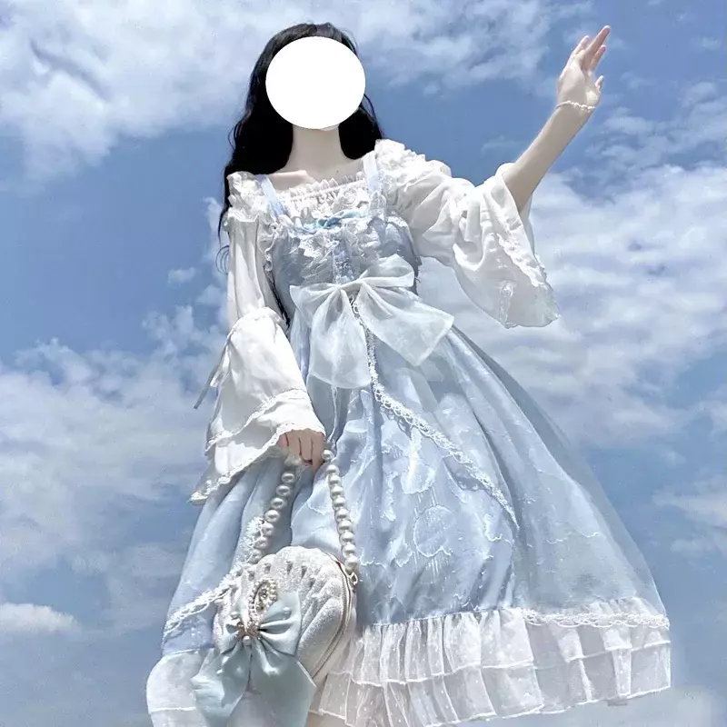 Blue Alice In Wondeland Cute Lolita Dress for Women Japanese Tea Party Soft Girl Kawaii Princess Dress Fairy Vestidos