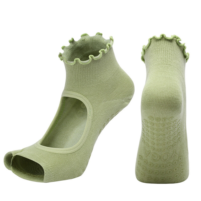 Calcetines de Yoga antideslizantes sin dedos para mujer, medias de algodón transpirables de agarre medio para Pilates, baile y Ballet