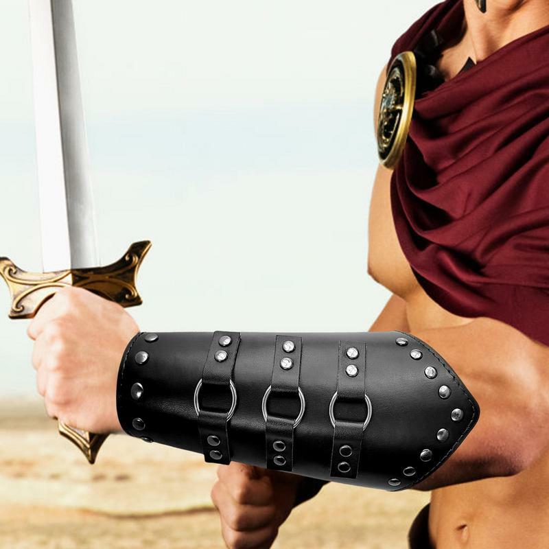 Abad Pertengahan penguat lengan manset kulit dapat disesuaikan pelindung lengan gelang Viking pelindung lengan untuk pria wanita Proctective gelang Halloween