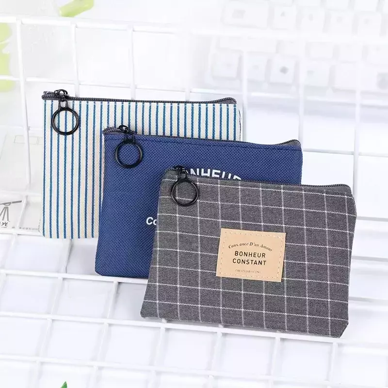 Cute Wallet Women Fabric Key portamonete Cartoon Square Mini Coin Pouch lettera stampa a righe Zipper Canvas Bags for Girls