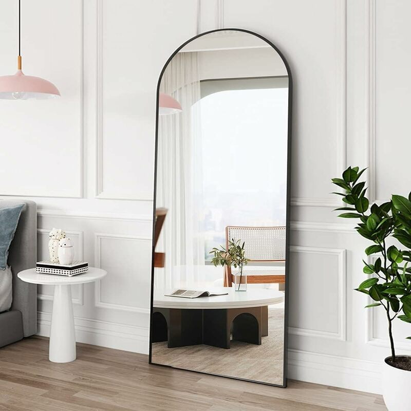 Arched-Top Full Length Mirror, Pé ou Wall Mounted, Moldura de alumínio, à prova de explosão Body Mirror, Blooming Elegance, 70x31 in