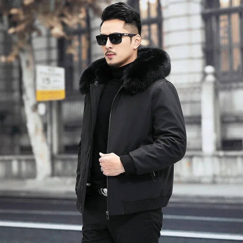AYUNSUE Warm Mens Fur Parka Winter Jackets for Men Mink Fur Liner Coats Hooded Fur Parkas Fox Fur Collar Manteau Homme Hiver SGG