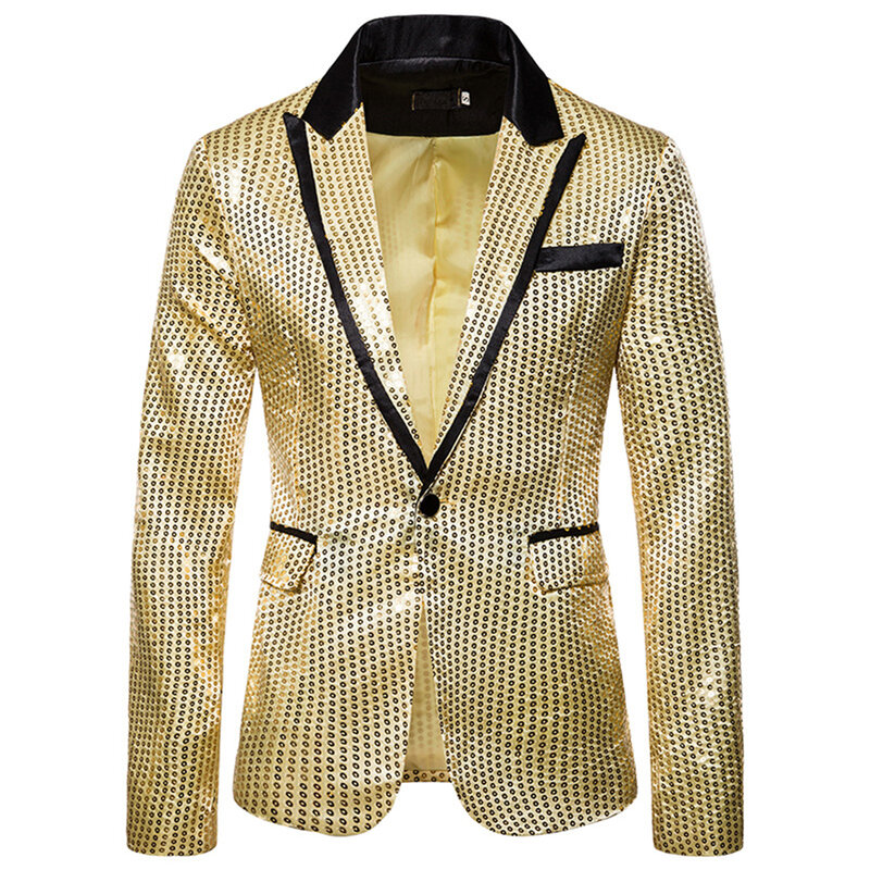 Jaqueta de blazers de lantejoulas decorada, botão único, graduação, performance de palco, ternos masculinos, tops, novo