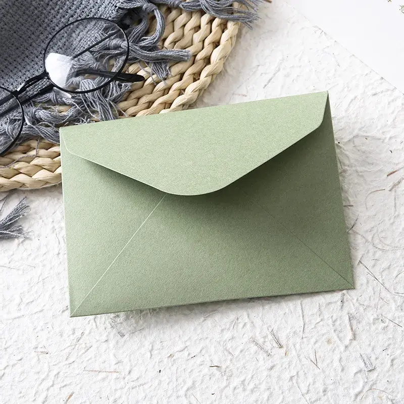 結婚式の招待状のギフトボックス、緑のメッセージの招待用品、収納ポストカード、ビジネス封筒、300g、16x12cm、ロットあたり20個