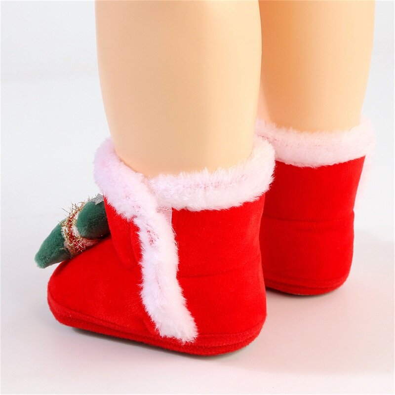 6M-15M Infant Baby Girls Boys Christmas Boots Shoes Santa Claus Deer Soft Sole Non-Slip Walking Shoes Flats Toddler Winter Shoes
